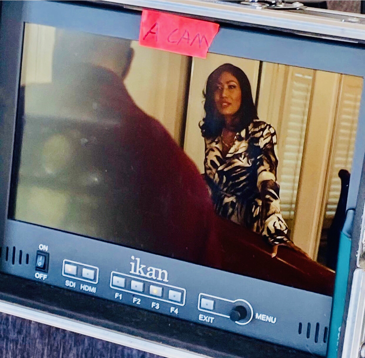 Trisha Mann-Grant through the camera monitor